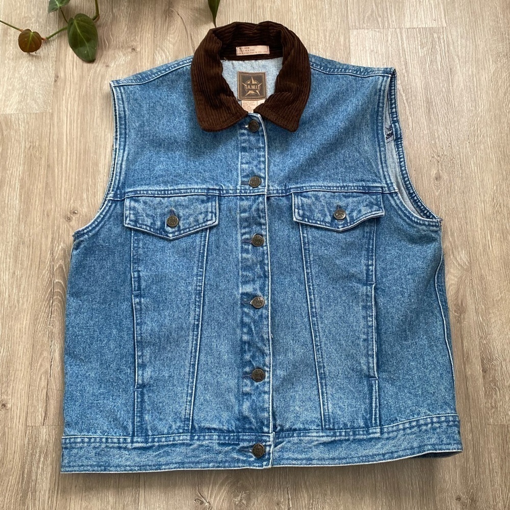 Vintage Jean Denim Corduroy Collar Vest - Picture 4 of 10